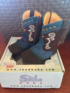 Shea Baby “Nash” Kids' Blue and Brown Western Zip-Up Boots